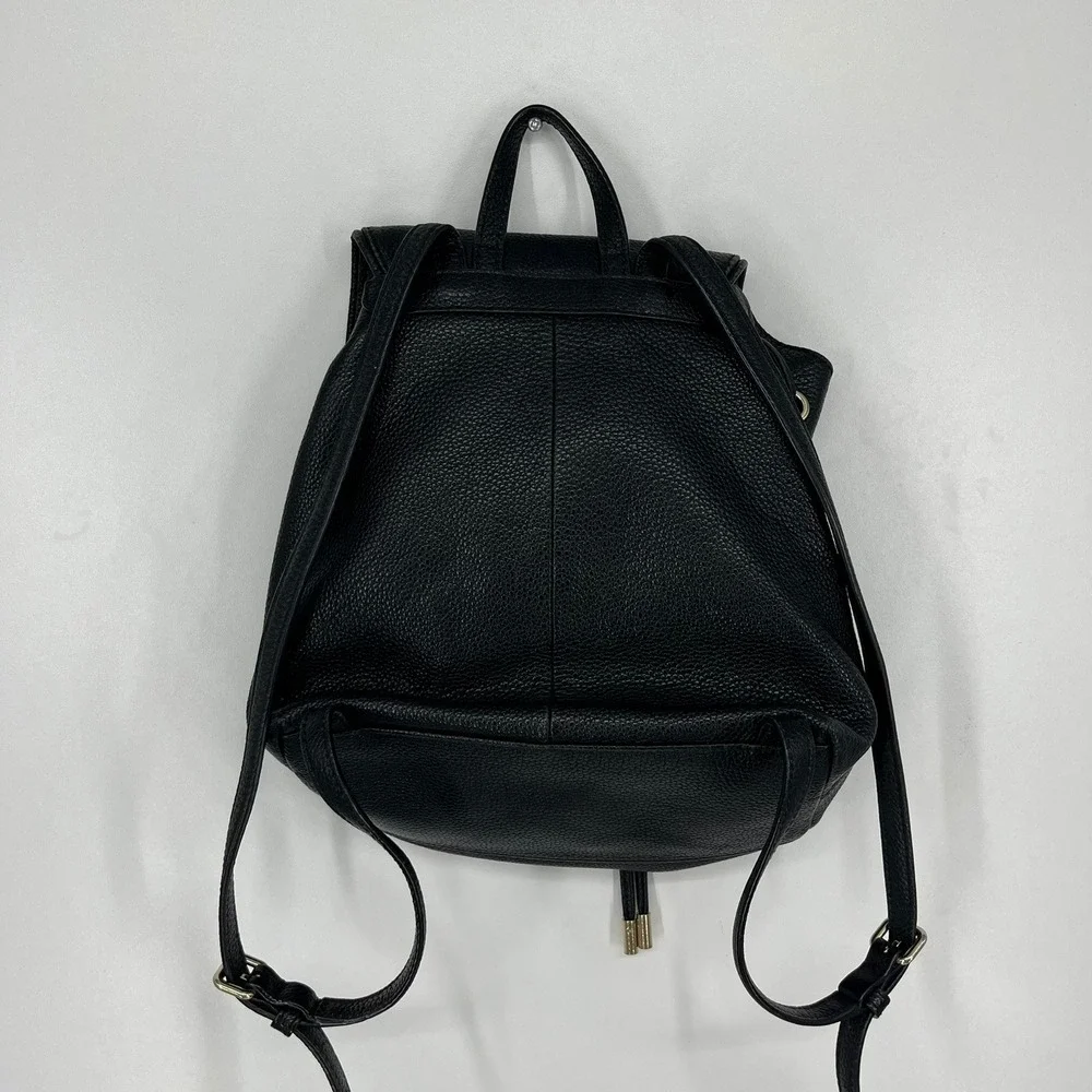 Kate Spade New York Black Pebbled Leather Drawstring Flap Backpack Small